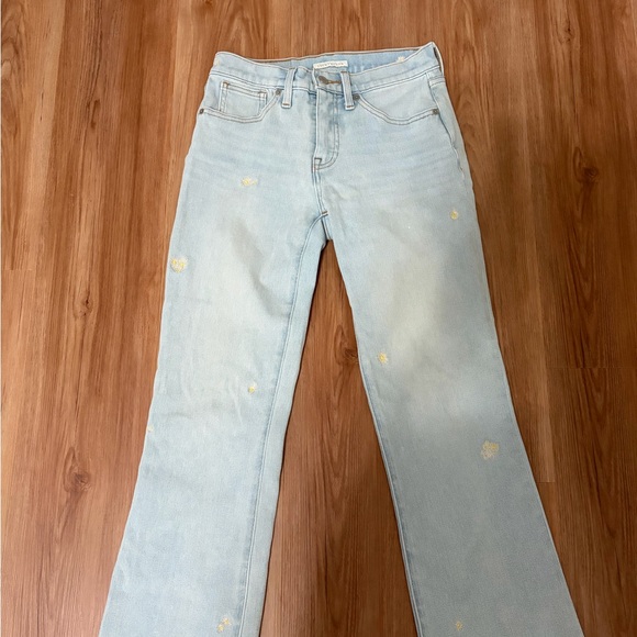 Lucky Brand Denim - Lucky Brand Light Blue Straight-Leg Jeans with Yellow Daisy Embroidery